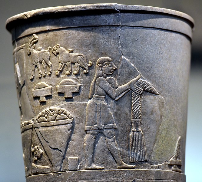 Warka Vase, Top Register, ca. 3200-3000 BCE, Iraq Museum, Baghdad. Photo by Osama Shukir Muhammed Amin FRCP(Glasg), Wikimedia Commons, 2019.